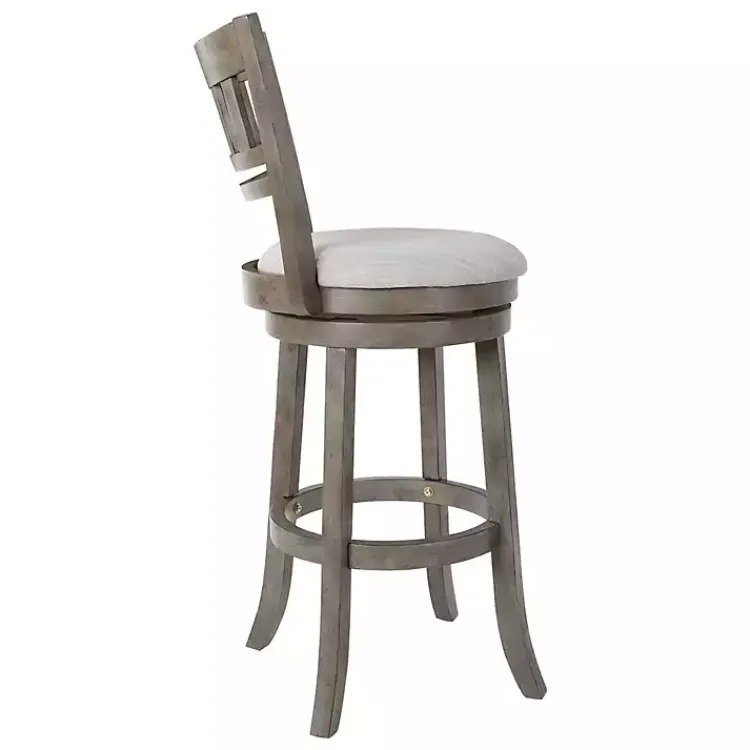 Bar Stools & Counter Height Stools-Kirklands Home Slatted Back Upholstered Swivel Bar Stool Gray