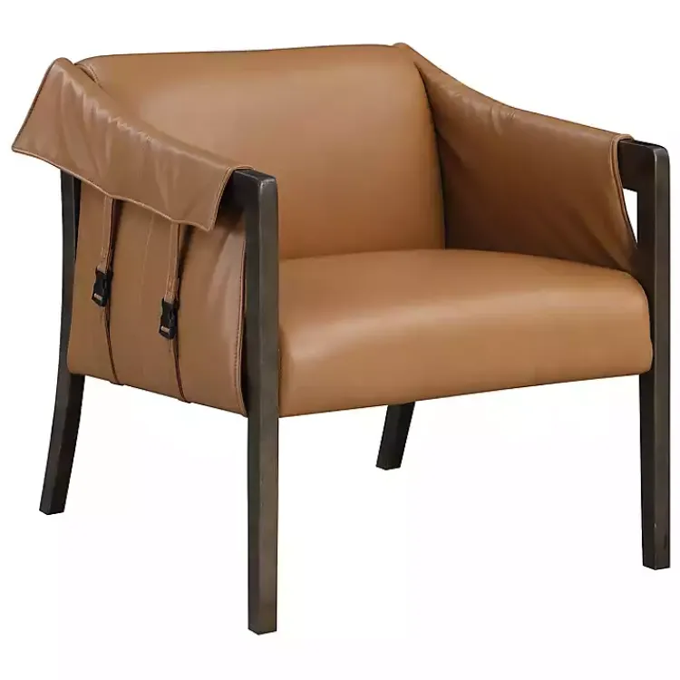 Accent Chairs-Kirklands Home Camel Parkfield Faux Leather Accent Chair Brown