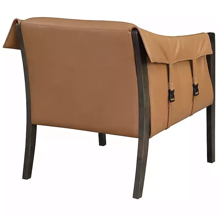 Accent Chairs-Kirklands Home Camel Parkfield Faux Leather Accent Chair Brown