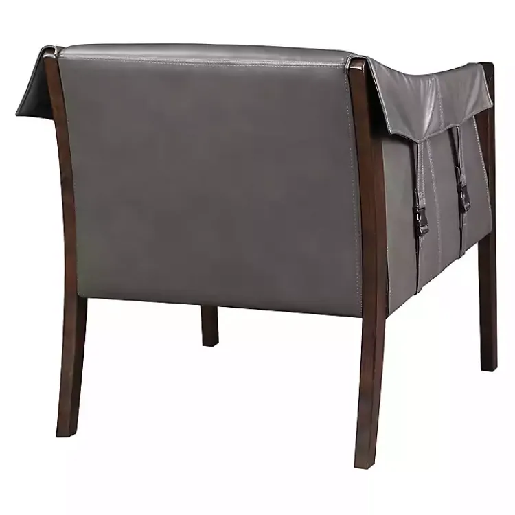 Accent Chairs-Kirklands Home Pewter Parkfield Faux Leather Accent Chair Gray