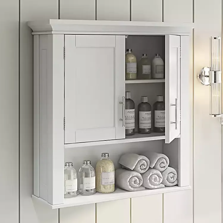 Wall Storage-Kirklands Home Wood 2-Door Open Shelf Wall Cabinet White