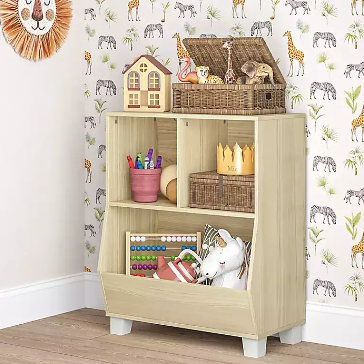 Bookshelves-Kirklands Home Natural Wood Cubby Cabinet Tan