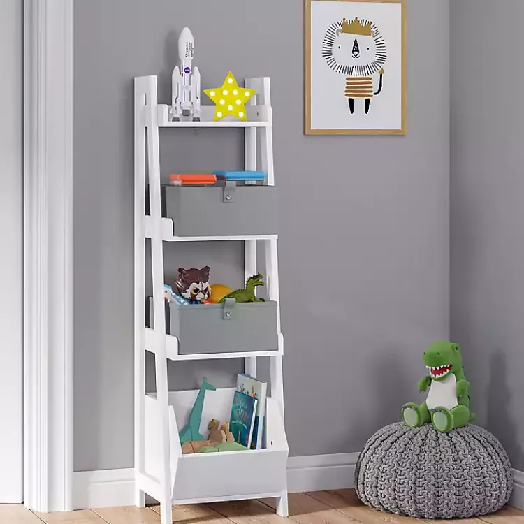 Bookshelves-Kirklands Home Ladder Shelf with Cubby, 13 in. White