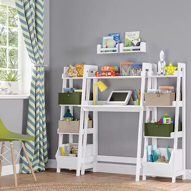 Bookshelves-Kirklands Home Ladder Shelf with Cubby, 13 in. White