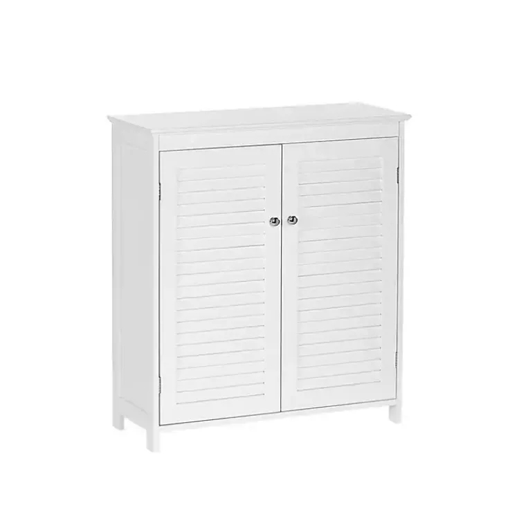 Bathroom Furniture-Kirklands Home Slatted 2-Door Bathroom Storage Cabinet White
