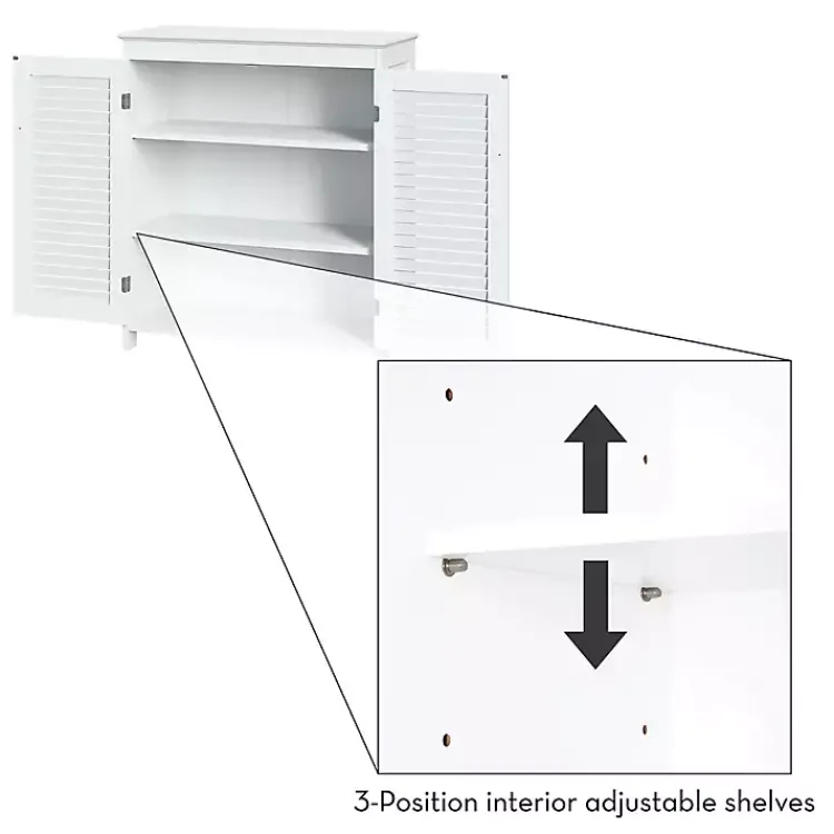 Bathroom Furniture-Kirklands Home Slatted 2-Door Bathroom Storage Cabinet White