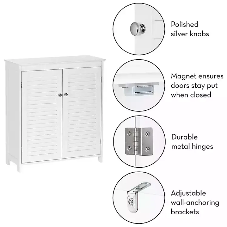 Bathroom Furniture-Kirklands Home Slatted 2-Door Bathroom Storage Cabinet White
