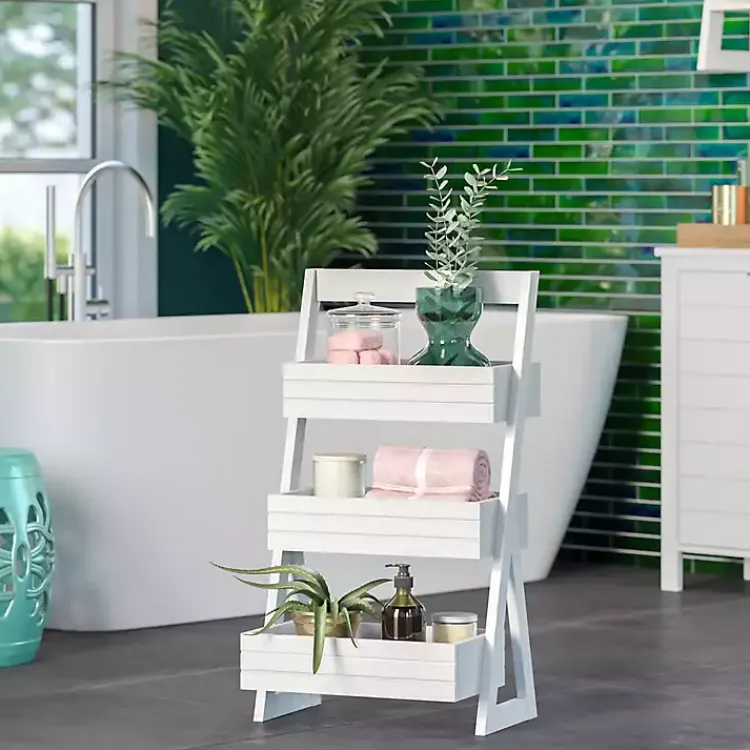 Bathroom Furniture-Kirklands Home Tiered 3-Shelf Bathroom Shelves White