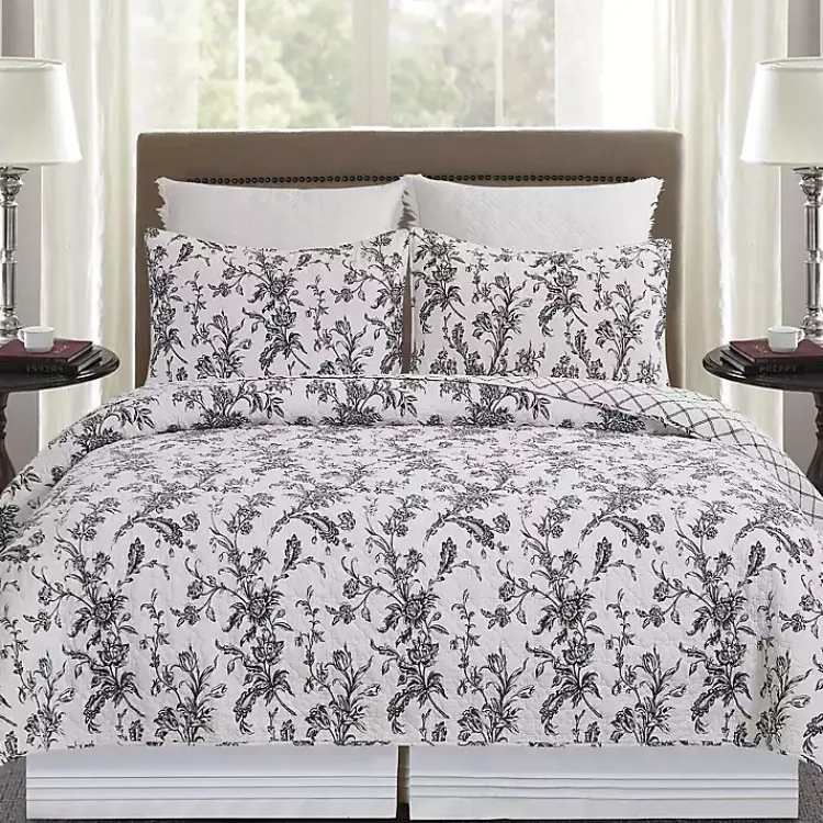 Quilts-Kirklands Home Bleighton Black Floral 3-pc. Full/Queen Quilt Set