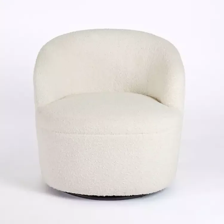Accent Chairs-Kirklands Home Small Round Cream Boucle Swivel Accent Chair White