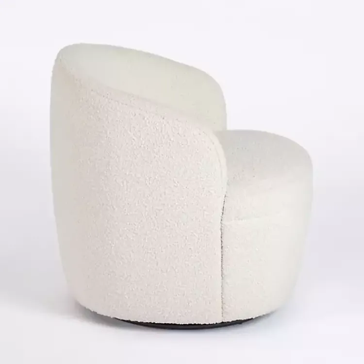 Accent Chairs-Kirklands Home Small Round Cream Boucle Swivel Accent Chair White