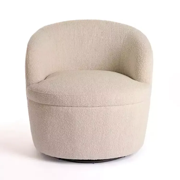 Accent Chairs-Kirklands Home Small Round Sand Boucle Swivel Accent Chair Tan