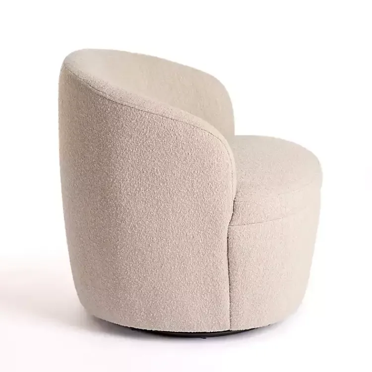 Accent Chairs-Kirklands Home Small Round Sand Boucle Swivel Accent Chair Tan