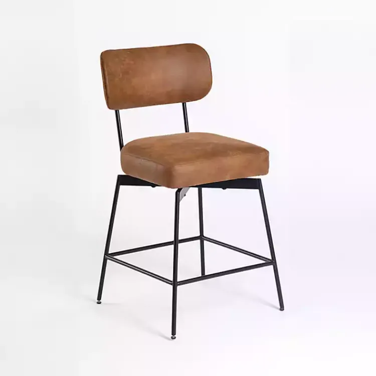 Bar Stools & Counter Height Stools-Kirklands Home Wyatt Faux Leather Swivel Counter Stool Brown