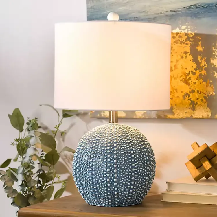 Table Lamps-Kirklands Home Sea Blue Round Textured Table Lamp White