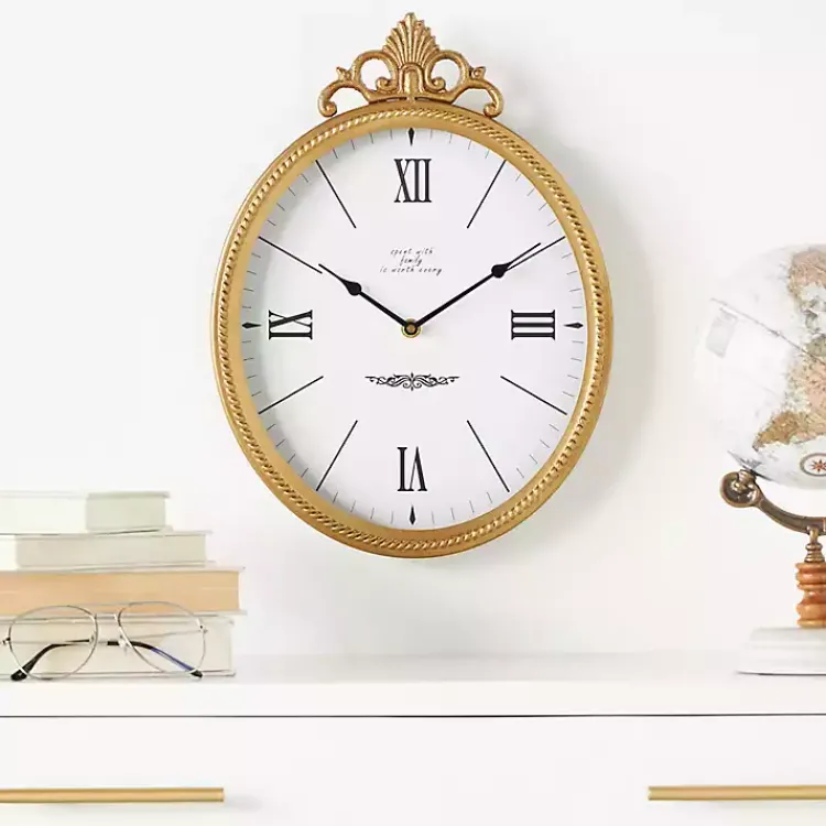 Clocks-Kirklands Home Antique Gold Metal Scroll Wall Clock
