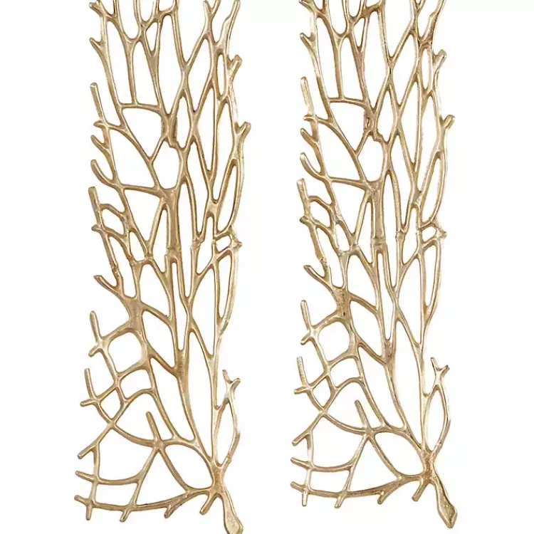 Wall Plaques-Kirklands Home Metal Coral Panel Wall Plaques, Set of 2 Gold