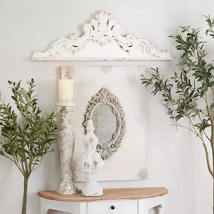 Wall Plaques-Kirklands Home Distressed Carved Arabesque Wall Plaque White