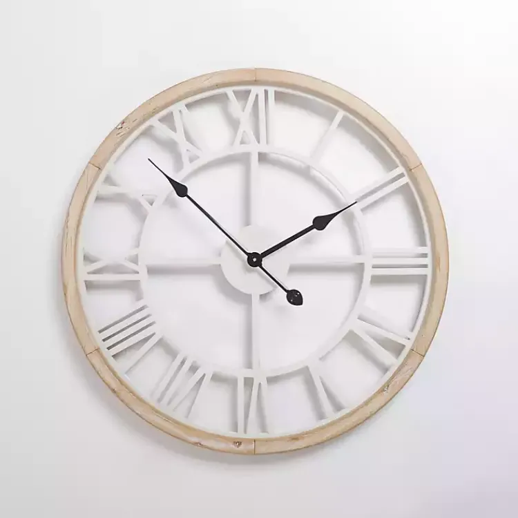 Clocks-Kirklands Home Whitewashed Wood Open Face Wall Clock