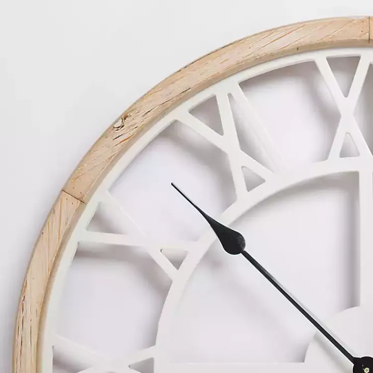 Clocks-Kirklands Home Whitewashed Wood Open Face Wall Clock