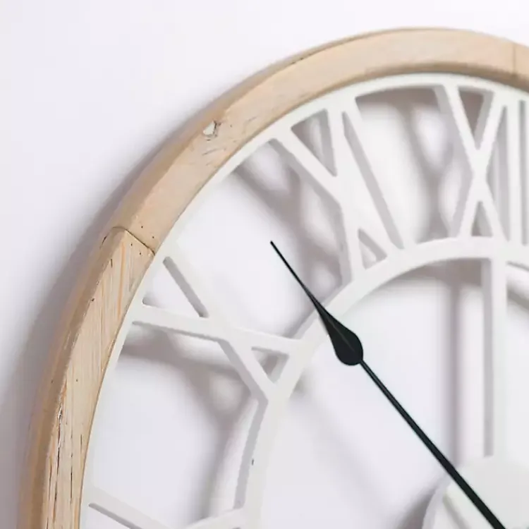 Clocks-Kirklands Home Whitewashed Wood Open Face Wall Clock