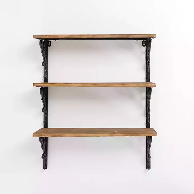 Shelves-Kirklands Home Wood and Iron Scroll 3-Tier Wall Shelf