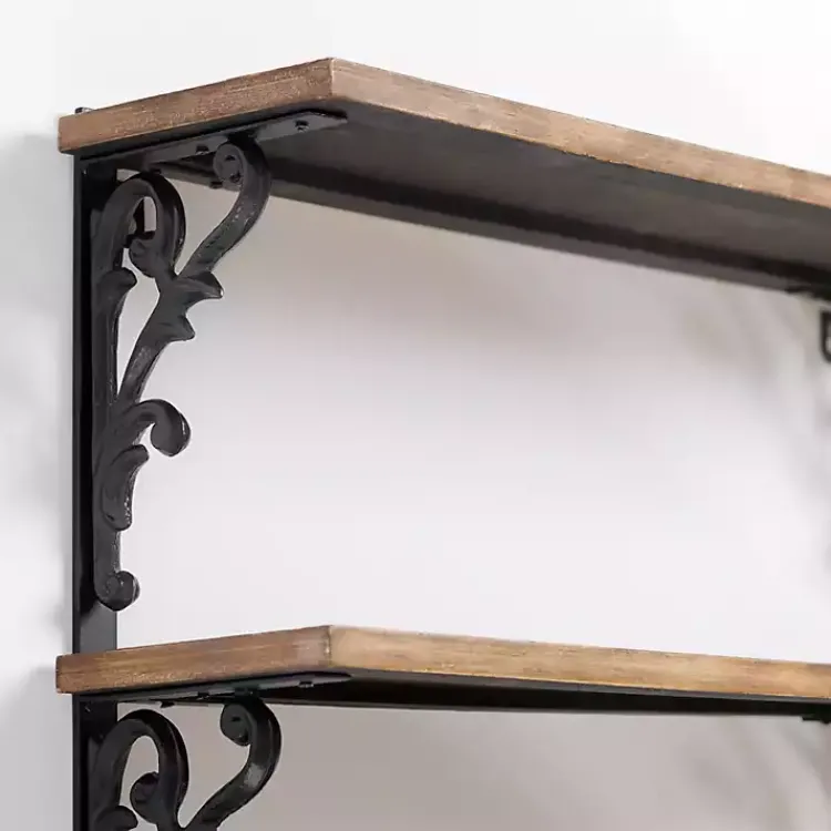 Shelves-Kirklands Home Wood and Iron Scroll 3-Tier Wall Shelf