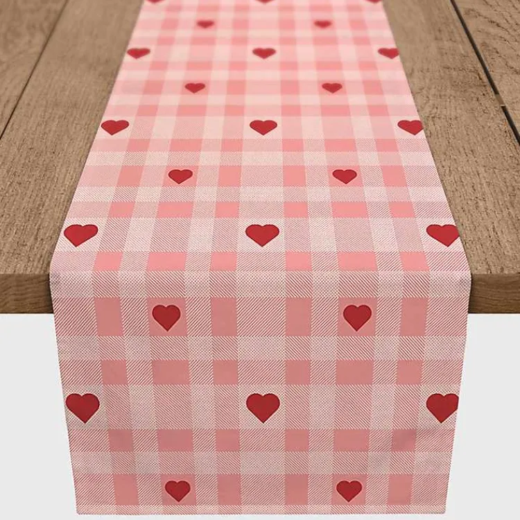 Table Linens-Kirklands Home Pink Plaid Hearts Table Runner, 90 in.
