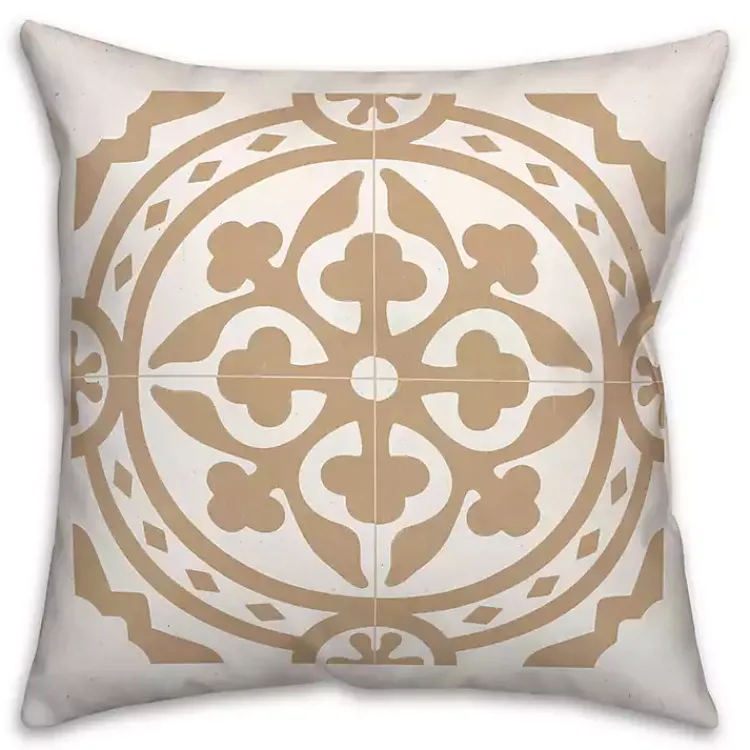 Outdoor Cushions & Pillows-Kirklands Home Tan Medallion Tile Indoor/Outdoor Pillow