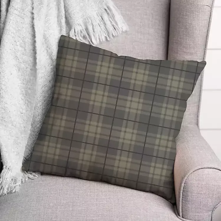 Outdoor Cushions & Pillows-Kirklands Home Dark Plaid Indoor/Outdoor Pillow Gray