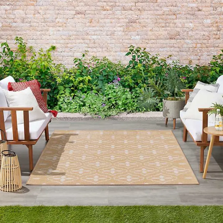 Area Rugs-Kirklands Home Beige & Ivory Quatrefoil Indoor/Outdoor Rug, 4x6