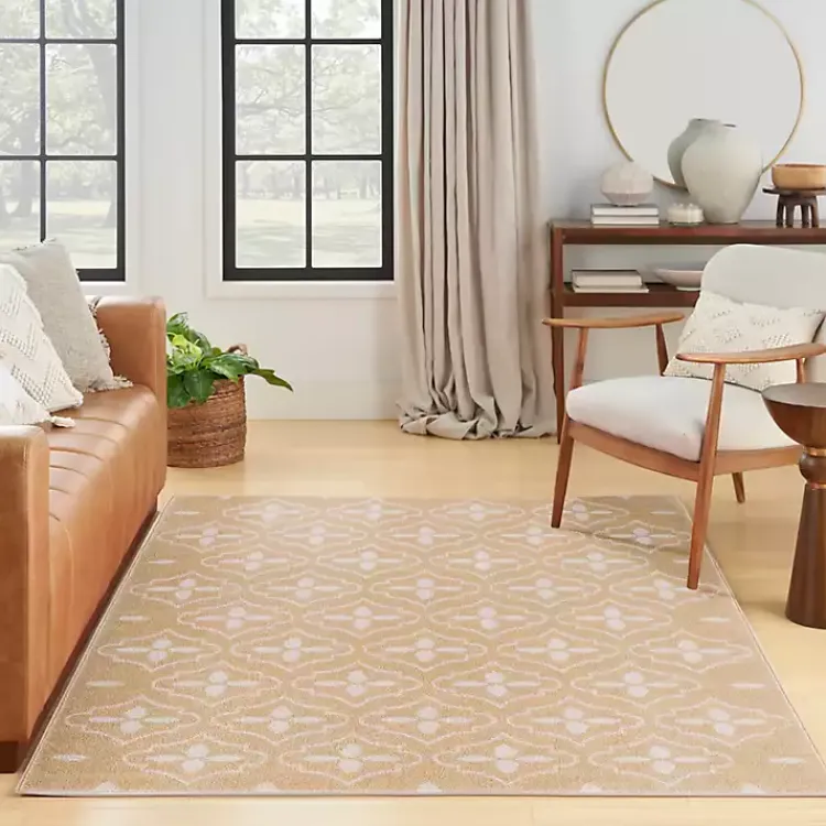 Area Rugs-Kirklands Home Beige & Ivory Quatrefoil Indoor/Outdoor Rug, 4x6