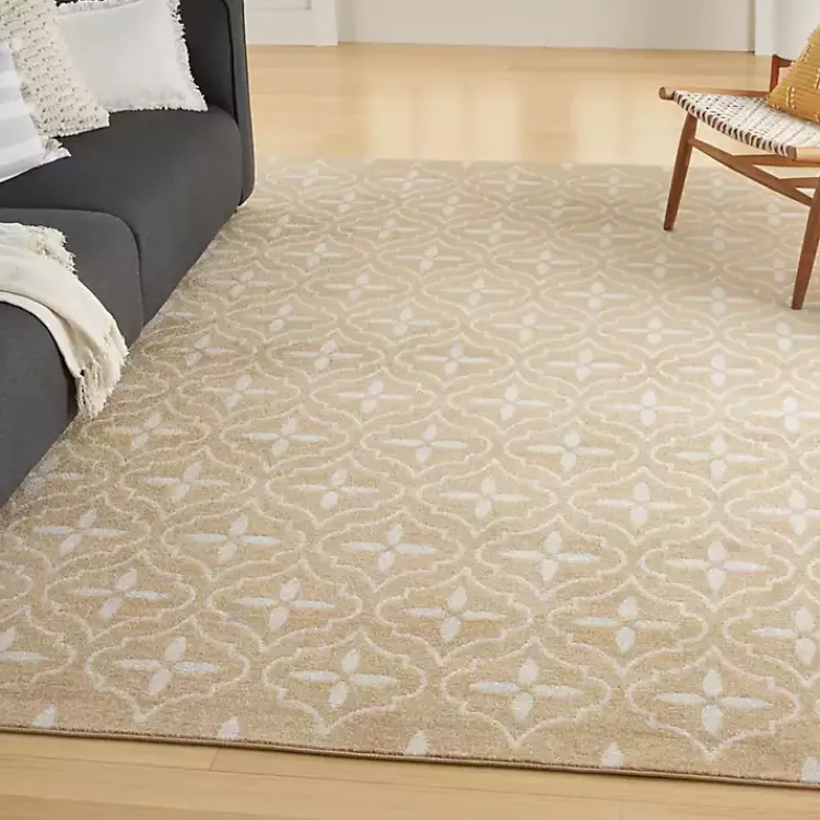 Area Rugs-Kirklands Home Beige & Ivory Quatrefoil Indoor/Outdoor Rug, 5x7