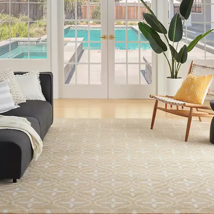 Area Rugs-Kirklands Home Beige & Ivory Quatrefoil Indoor/Outdoor Rug, 5x7