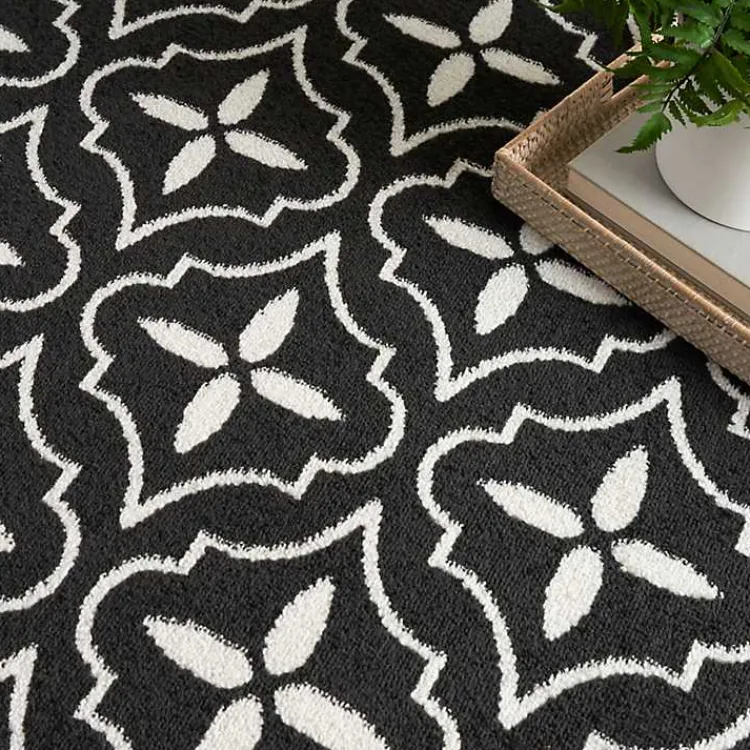 Area Rugs-Kirklands Home Black & Ivory Quatrefoil Indoor/Outdoor Rug, 8x10