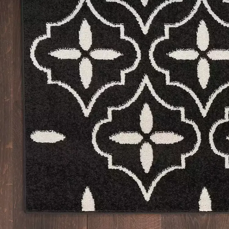 Area Rugs-Kirklands Home Black & Ivory Quatrefoil Indoor/Outdoor Rug, 8x10