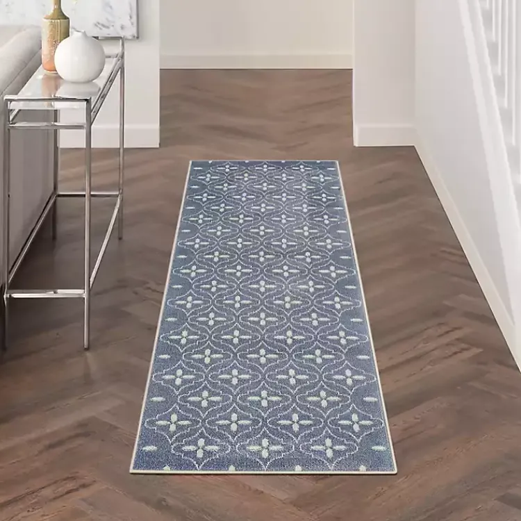 Outdoor Rugs-Kirklands Home Blue & Ivory Quatrefoil Indoor/Outdoor Runner