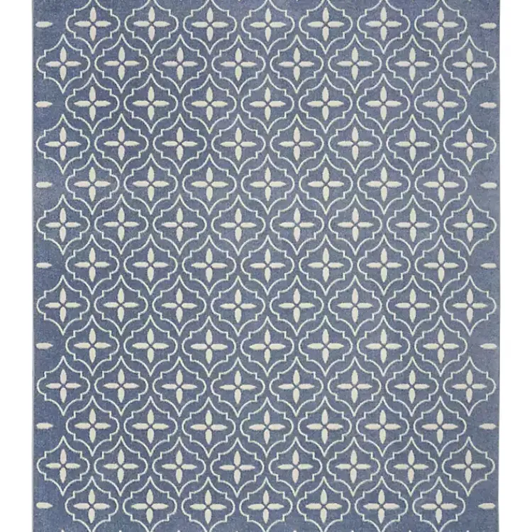 Outdoor Rugs-Kirklands Home Blue & Ivory Quatrefoil Indoor/Outdoor Rug, 5x7