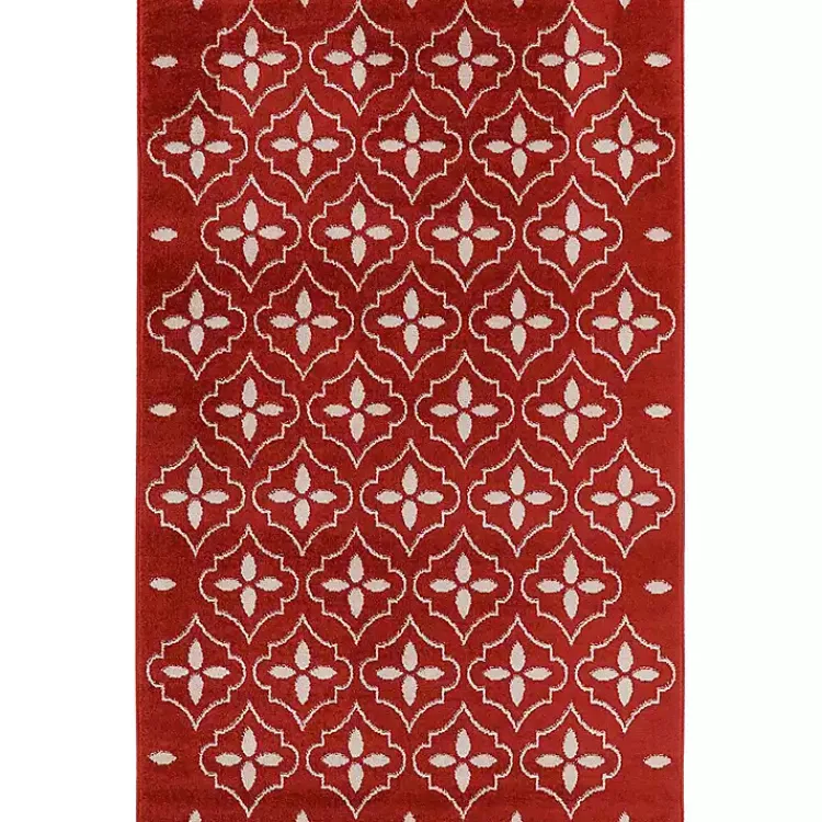 Outdoor Rugs-Kirklands Home Brick & Ivory Quatrefoil Indoor/Outdoor Rug, 4x6