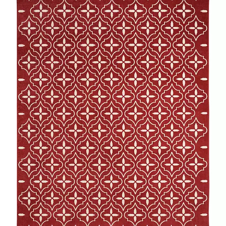 Outdoor Rugs-Kirklands Home Brick & Ivory Quatrefoil Indoor/Outdoor Rug, 5x7