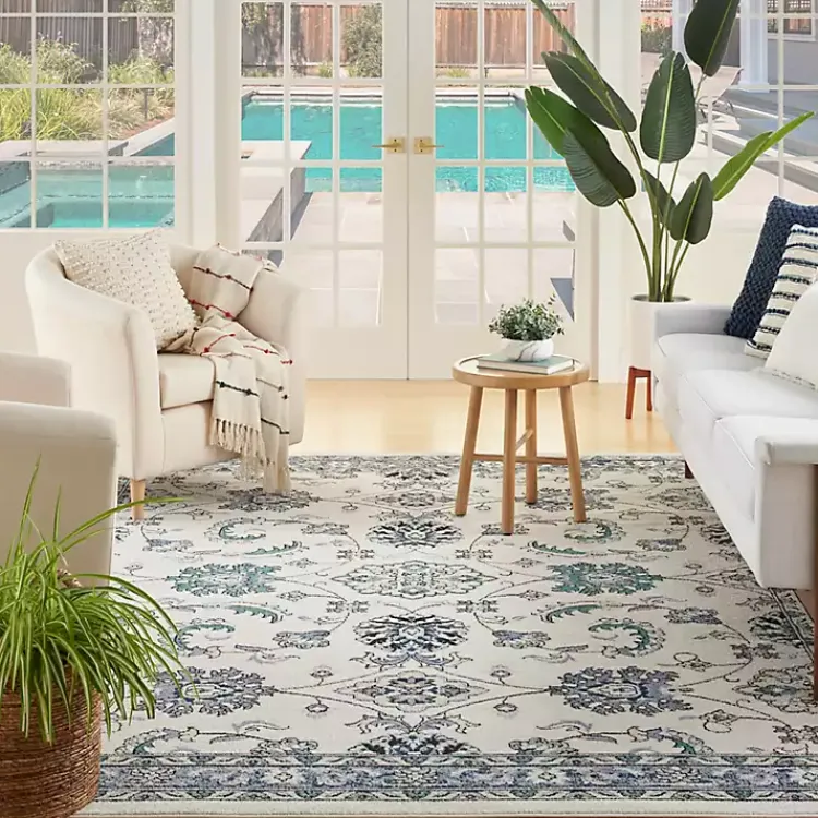 Area Rugs-Kirklands Home Blue Vintage Medallion Indoor/Outdoor Rug, 5x7