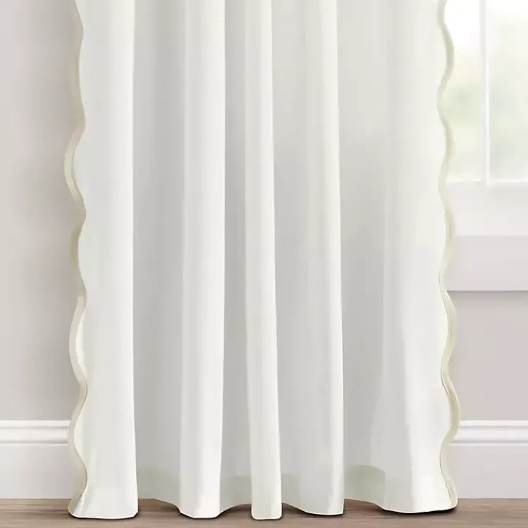 Curtains & Drapes-Kirklands Home White and Tan Scalloped Curtain Panel Set, 84 in.