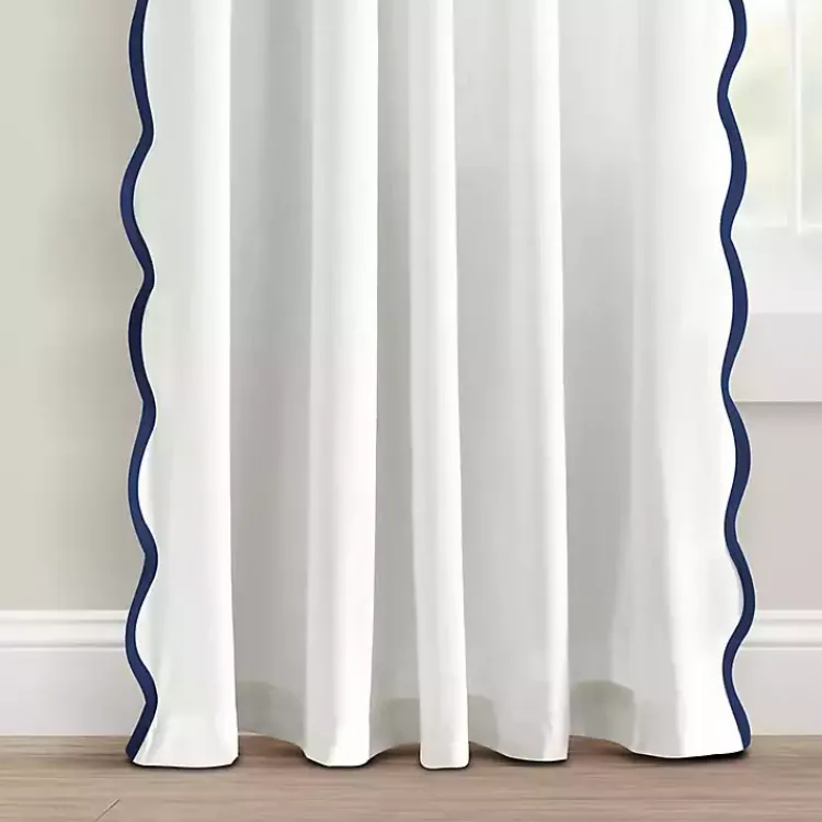 Curtains & Drapes-Kirklands Home White and Navy Scalloped Curtain Panel Set, 84 in.