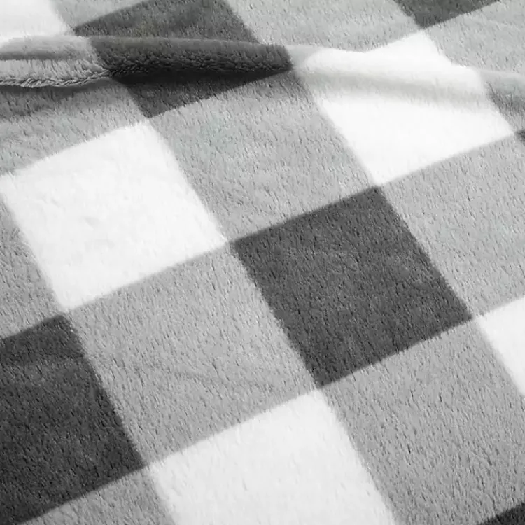 Comforters-Kirklands Home Gray Plaid Faux Fur 3-pc. King Comforter Set