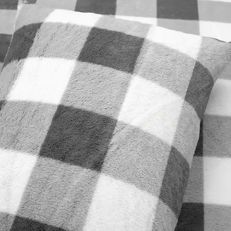 Comforters-Kirklands Home Gray Plaid Faux Fur 3-pc. King Comforter Set