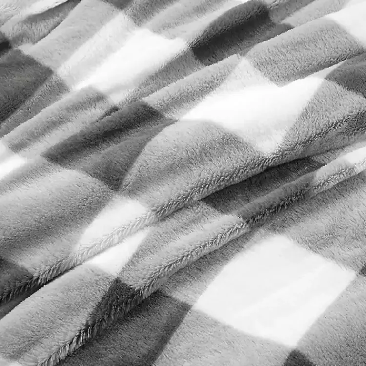 Comforters-Kirklands Home Gray Plaid Faux Fur 3-pc. Full/Queen Comforter Set