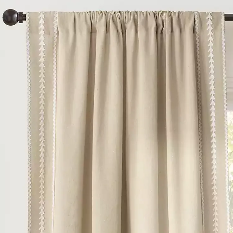 Curtains & Drapes-Kirklands Home Embroidered Ric Rac Curtain Panel, 84 in. Tan