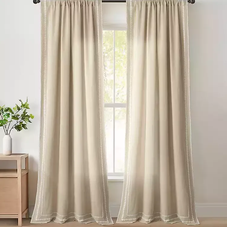 Curtains & Drapes-Kirklands Home Embroidered Ric Rac Curtain Panel, 84 in. Tan