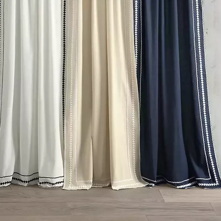 Curtains & Drapes-Kirklands Home Embroidered Ric Rac Curtain Panel, 84 in. Tan