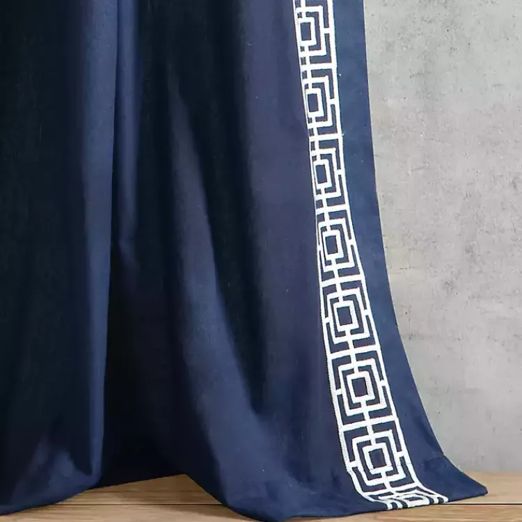 Curtains & Drapes-Kirklands Home Navy Modern Square Border Curtain Panel, 84 in. Blue